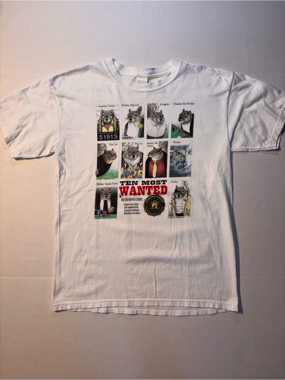 Vtg Ten Most Wanted Squirrels Y2K Nature Funny Humor Animal Mob T-shirt Sz L